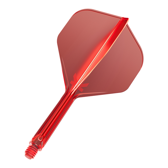 Target K-Flex No2 Standard Flight System - Rosso Dies ist ein rotes Dartflight mit einem integrierten Schaft. Das Material sieht durchsichtig und stabil aus.