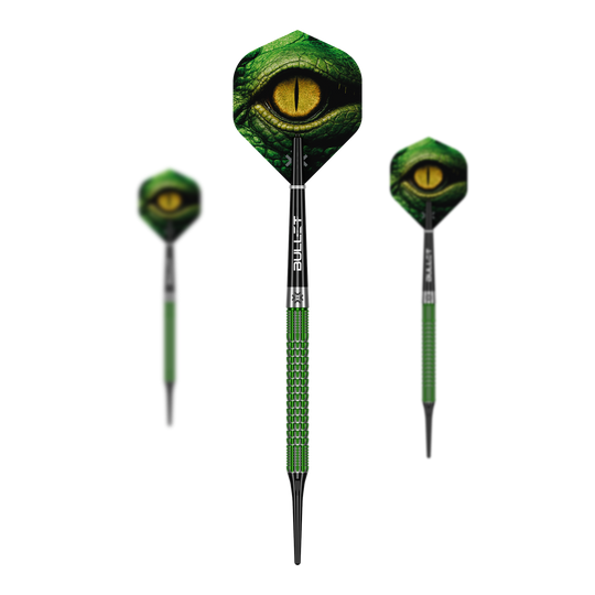 Abgebildet ist das Set Bullet Gator Softdarts - 20g. Diese Darts sind leicht und ideal für Softdart-Spieler.