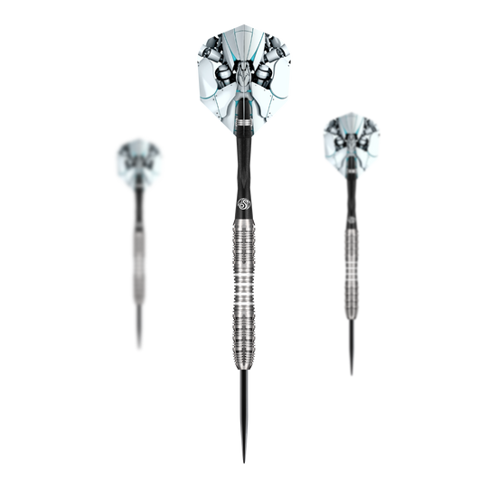 Tiro AI Scorpula Steeldarts Das Bild zeigt ein Set der Shot AI Scorpula Steeldarts. Es handelt sich um professionelle Steeldarts für anspruchsvolle Spieler.