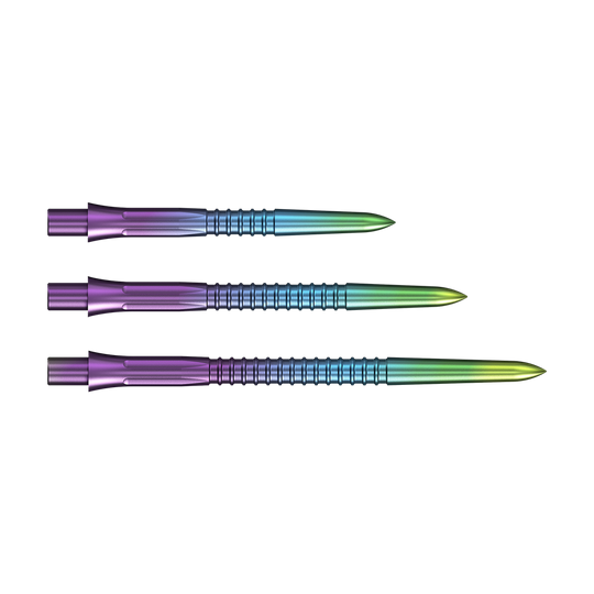 Punte per freccette Mission Caliburn EVO GV1 - Arcobaleno Hier sind die Mission Caliburn EVO Dartspitzen GV1 in Rainbow-Farben abgebildet. Sie bieten ein auffälliges Design für Dartspieler.