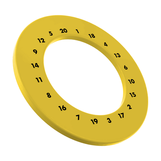 Cornice per bersaglio per freccette con numeri HD - Colori personalizzati Das Bild zeigt einen gelben Dartboard-Zahlensurround in individueller Farbgebung. Die Datei heißt MSF-X6G_HD_Zahlen_Dartboard_Surround_EigeneFarben_Gelb_1.