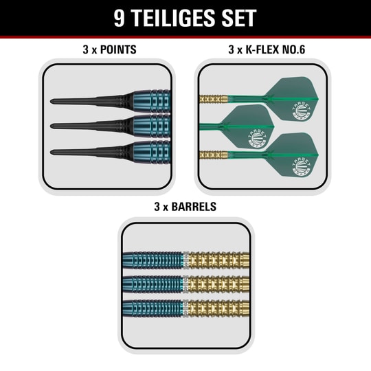 Freccette morbide Target Japan Prime Series Zenith GEN 2.5 - 20 g Gezeigt werden hier die Target Japan Prime Series Zenith GEN 2.5 Softdarts - 20g. Sie sind speziell für Softdartspieler entwickelt.