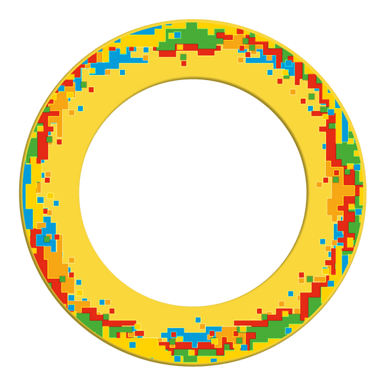 Hier wird die McDart Pixel Dartboard-Surround in Gelb dargestellt. Das Zubehör eignet sich zum Schutz und zur Verschönerung des Dartboards.
