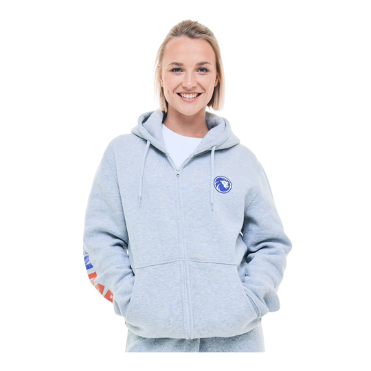 Felpa con zip della collezione Löwen Das Bild zeigt den Löwen Kollektion Zip-Hoodie. Es handelt sich um einen bequemen Hoodie mit Reißverschluss.