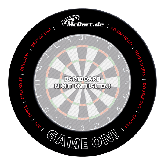 Gioco McDart sul bersaglio delle freccette Ein Dartboard-Surround ist auf dem Bild zu sehen. Es bietet Schutz für die Wand beim Dartspielen.