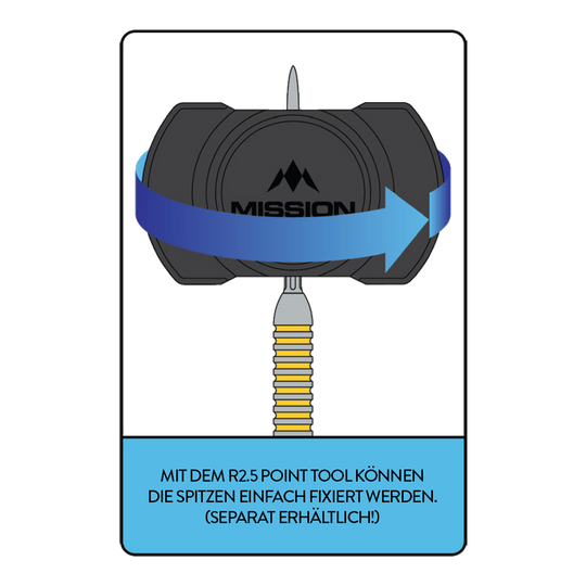 Missione R2.5 Strumento rapido per la puntatura Hier ist das Mission R2.5 Rapid Point Tool abgebildet. Es unterstützt den Spieler beim Wechseln der Dartspitzen.