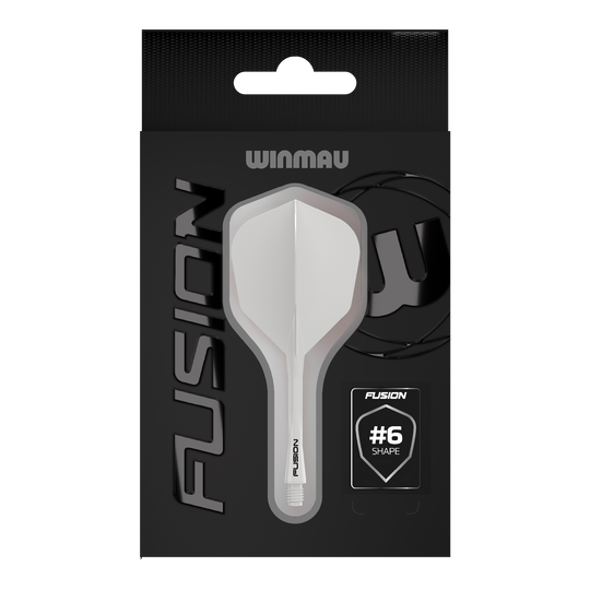 Sistema di alberi di volo Winmau Fusion n. 6 bianco pieno Das Bild zeigt das Winmau Fusion Flight-Shaft-System No6 Solid White. Es handelt sich um ein weißes Dart-Zubehör.