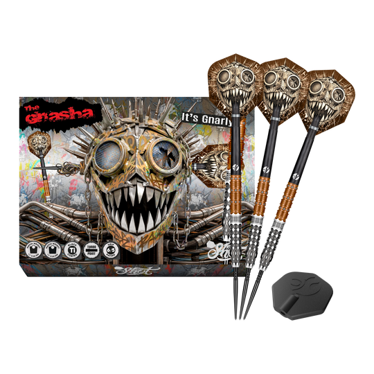 Freccette in acciaio Shot Gnarly Gnasha Turbo Point - 23 g Dieses Bild stellt die Shot Gnarly Gnasha Turbo Point Steeldarts mit 23g vollständig dar. Das Set ist ideal für Dart-Liebhaber.