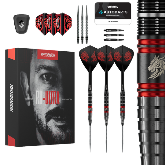 Freccette in acciaio Red Dragon Jonny Clayton RD-ULTRA Switch Point - 22 g Auf dem Bild ist das Produkt Red Dragon Jonny Clayton RD-ULTRA Switch Point Steeldarts - 22g zu sehen. Die Steeldarts befinden sich vor einem weißen Hintergrund.