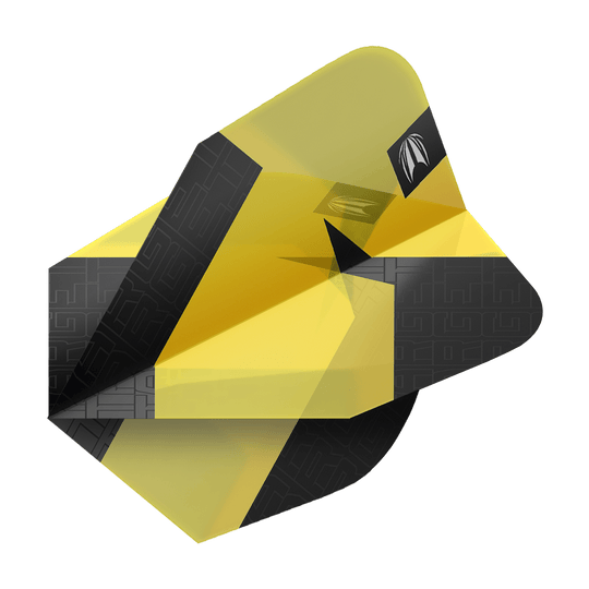 Target Pro Ultra TAG Yellow Ten-X Standard Flights - 3 set Das Bild zeigt ein Dart-Flight der Marke Target in Gelb und Schwarz. Es handelt sich um das Modell "Pro Ultra TAG Gelb Ten-X Standard Flights – 3 Sets".