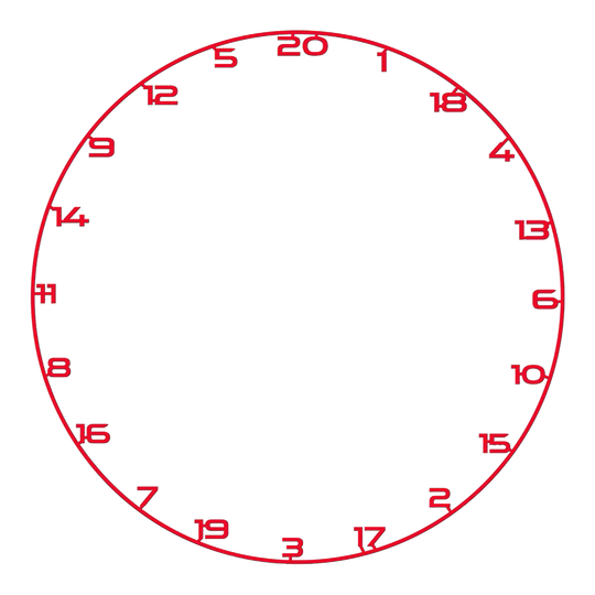 Anello numerico per bersaglio per freccette Das Bild zeigt einen roten Zahlenring für ein Dartboard. Der Name der Datei ist BT1000120_Bullet_Dartboard_Zahlenring_Rot_1.