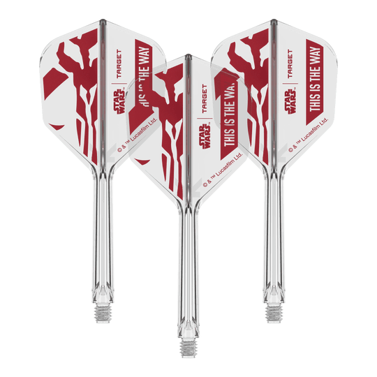 Set Target Star Wars K-Flex Mandalorian No6 Flights Zu sehen ist '410625_Target_StarWars_K-Flex_ThisIsTheWay_No6_Flights_33mm_2b'. Es handelt sich vermutlich um weitere 'This Is The Way' Dart-Flights.