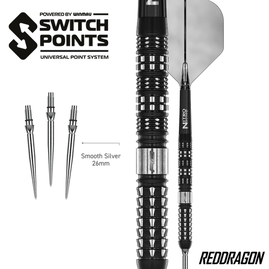 Dardi d'acciaio paralleli Red Dragon Recon Auf dem Bild sind die Red Dragon Recon Parallel Steeldarts zu sehen. Die Darts haben ein paralleles Barrel-Design für gleichmäßigen Griff.
