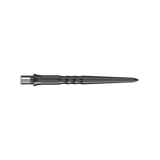 Punte per freccette in acciaio Caliburn System - Ripple - NoLip - Nere Das Bild zeigt eine schwarze Steeldartspitze mit Riffelung. Die Spitze ist 28 mm lang und hat kein Lip-Ende.