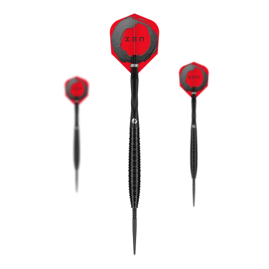 Dardi in acciaio Shot ZEN Missile Turbo Point - 23 g Das Bild zeigt die Shot ZEN Missile Turbo Point Steeldarts in der 23g-Ausführung. Es handelt sich um hochwertige Steeldarts für den professionellen Gebrauch.