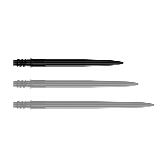Punte per freccette Mission R2.5 Rapid Point SM1 - Nere Das Bild zeigt eine einzelne schwarze Dartspitze mit einer Länge von 30 mm. Die Spitze ist für den Einsatz in Darts gedacht.
