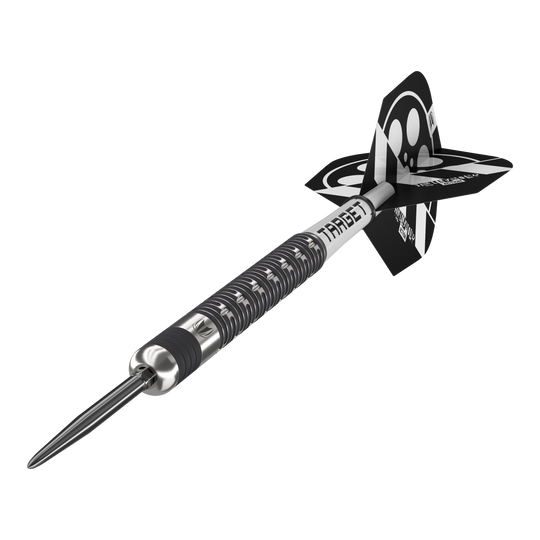 Freccette in acciaio Target Chris Dobey Hollywood Action Swiss Point Auf dem Bild ist der Target Chris Dobey Hollywood Action Swiss Point Steeldart zu sehen. Der Dartpfeil hat ein modernes, schwarzes und silbernes Design mit auffälligen Flights.
