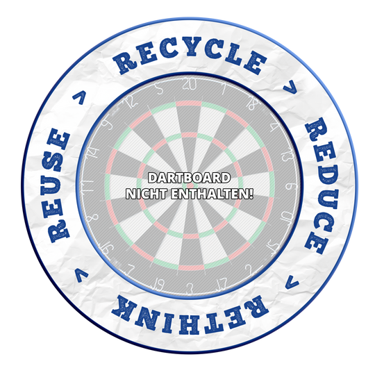 McDart Ricicla Riduci Ripensa Riutilizza Bersaglio per freccette Das Bild zeigt ein Produkt mit dem Dateinamen DBS-RRRR3_Surround_Recyle_Reuse_Reduce_Rethink_Blau_1. Das genaue Produkt ist nicht näher beschrieben.