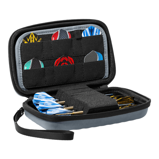 Custodia per freccette Bulls Orbis XL - Grigio Das Bild zeigt das Bulls Orbis XL Dartcase in der Farbe Grau. Dieses Etui bietet viel Platz für Dartzubehör.