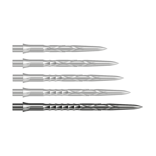 Punte per freccette in acciaio Caliburn System - HAN G2 - Argento Zu sehen ist eine silberne Caliburn Evo System Steeldartspitze, 40mm lang. Dieses Produkt ist robust und für Dartspiele gedacht.