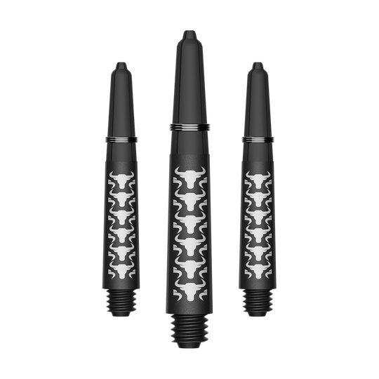 Aste in carbonio Bulls NL Capo - Bianche Zu sehen ist ein Set von weißen kurzen Carbon Shafts für Darts. Die Schäfte haben eine Länge von ca. 34 mm und sind aus Kohlefaser.
