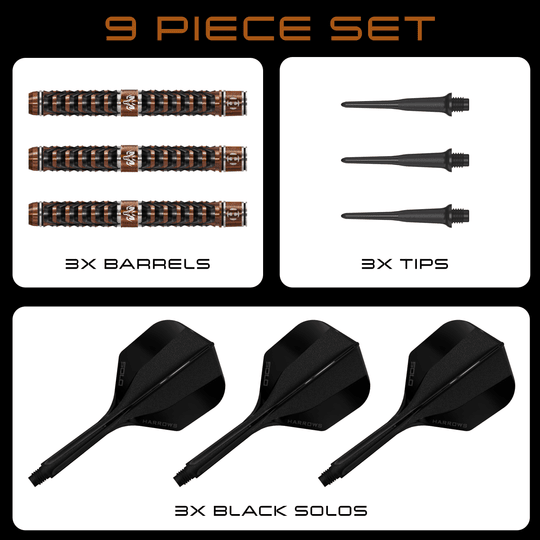 Freccette morbide Harrows Tungsten Trinity Abgebildet ist das Produkt Harrows Wolfram Trinity Softdarts. Die Darts sind deutlich in ihrer Struktur und Farbe erkennbar.