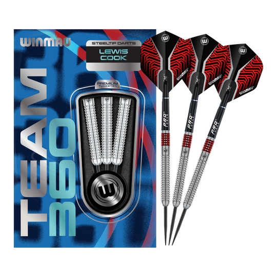 Freccette in acciaio Winmau Team 360 Lewis Cook - 23 g Hier sehen Sie Winmau Team 360 Lewis Cook Steeldarts - 23g. Das Produkt wird in seiner vollständigen Länge präsentiert.