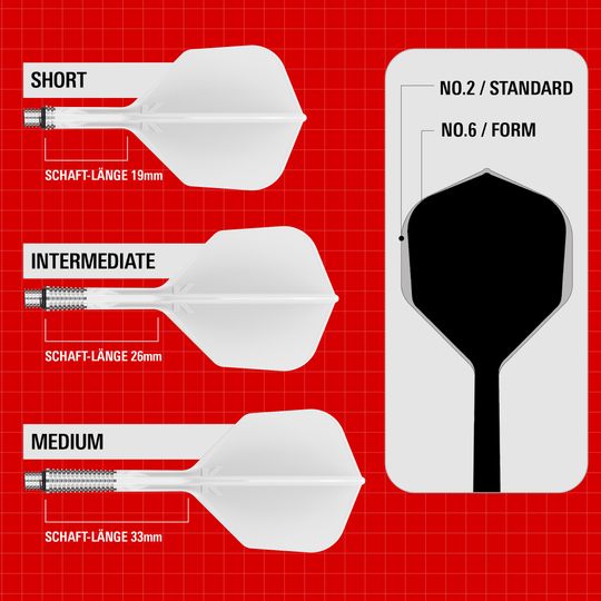Target K-Shift No6 Flights - Bianco Das Bild zeigt die Target K-Shift No6 Flights in Weiß. Es handelt sich um Dart-Flights in weißer Farbe.