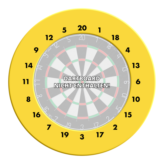Abgebildet ist ein gelber Dartboard-Zahlensurround mit HD-Zahlenring. Der Dateiname ist MSF-X6G_HD_Zahlen_Dartboard_Surround_EigeneFarben_Gelb_3.