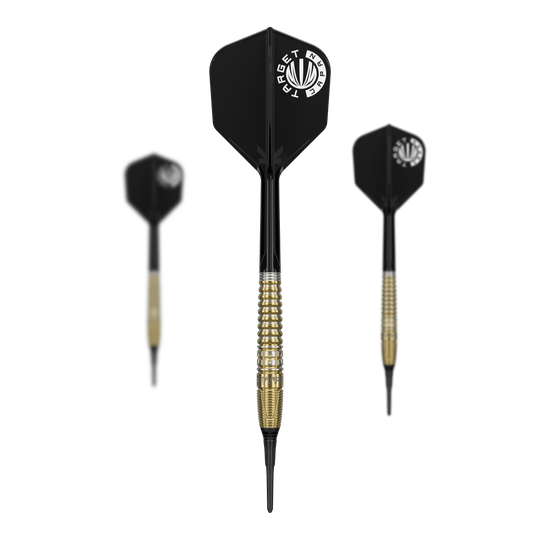 Abgebildet ist ein Set der Target Japan Prime Series Harith Lim HotShot GEN3 Softdarts mit 18g. Das Set ist perfekt für Darts-Fans geeignet.