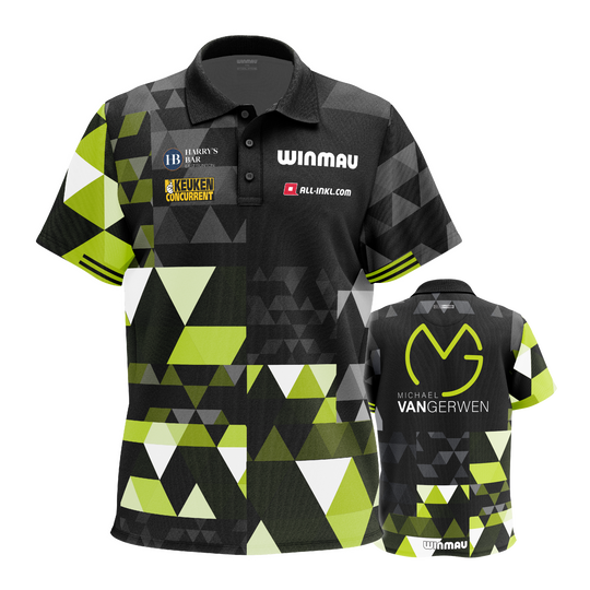 Polo Winmau Michael Van Gerwen edizione fan Das Bild stellt das Winmau Michael Van Gerwen Fan-Edition Poloshirt dar. Es ist ein spezielles Fan-Shirt im Stil von Michael Van Gerwen.