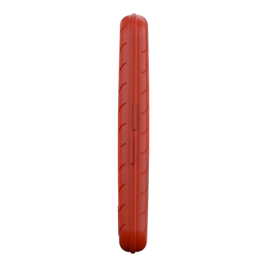 Custodia per freccette Harrows Slimcase Das Bild zeigt eine schlanke, rote Darttasche von der Seite. Die Oberfläche ist strukturiert und leicht abgerundet.