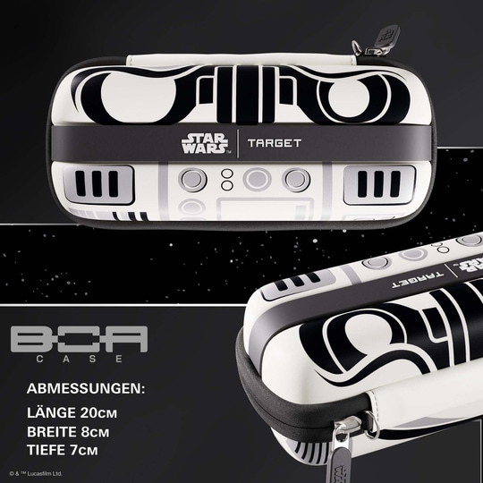 Portafreccette Target Star Wars Boa - Stormtrooper Auf diesem Bild sieht man das Target Star Wars Boa Dartcase im Stormtrooper Design. Das Dartcase ist im Stil der Star Wars Stormtrooper gestaltet.