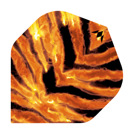Missione Solo Javan No2 Voli Standard Das Bild zeigt das Produkt "Mission Solo Javan No2 Standard Flights". Das Design ist in leuchtenden Orange- und Schwarztönen gehalten und erinnert an lodernde Flammen oder ein Tiermuster.