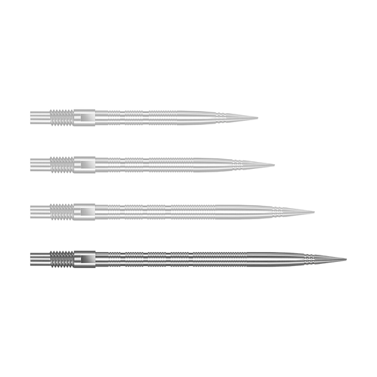 Punte per freccette Harrows Quick Point Micro Ridge - Argento Abgebildet ist QP28023 Harrows Quick Point MicroRidge Dartspitzen Silber 40mm. Das Produkt sind silberne Dartspitzen für den Austausch.