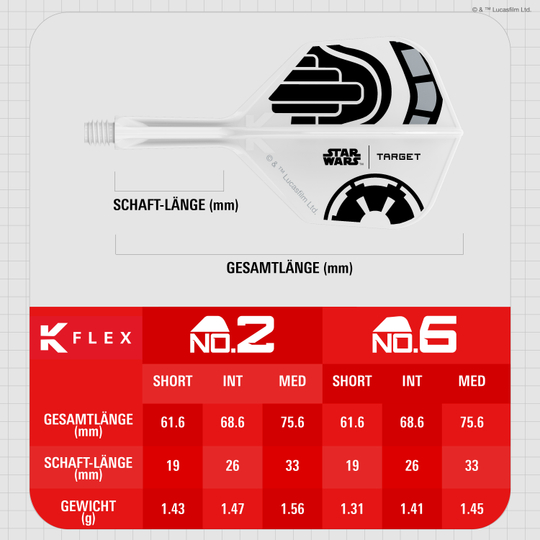 Voli Target Star Wars K-Flex Stormtrooper No6 Target Star Wars K-Flex Stormtrooper No6 Flights Hochwertige Dart-Flights mit Stormtrooper-Design. Perfekt für Star Wars Fans und Dartsportler.