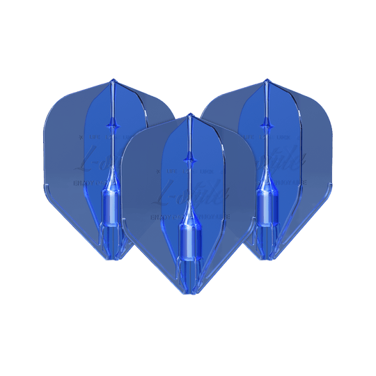Alette L-Style Fantom L1EZ blu Das Bild zeigt drei blaue L-Style Fantom L1EZ Flights. Sie sind für den Gebrauch bei Dartpfeilen gedacht.