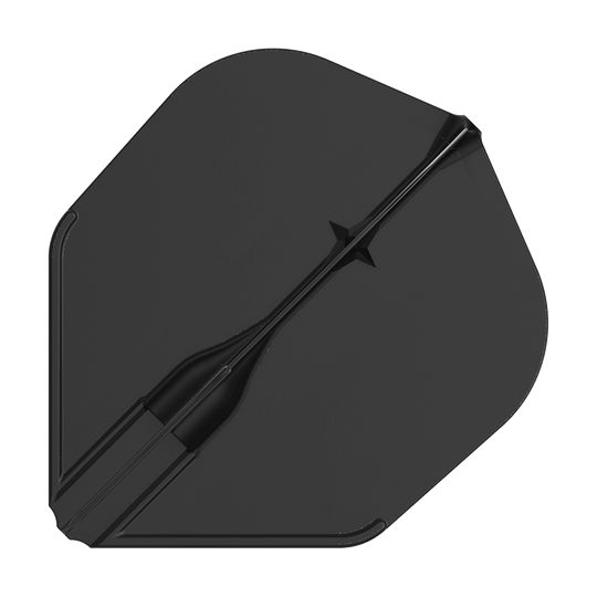 Voli L-L-Style3EZ Das Bild zeigt ein schwarzes Dart-Flight in Standardform. Es hat ein schlichtes, einfarbiges Design ohne weitere Muster.