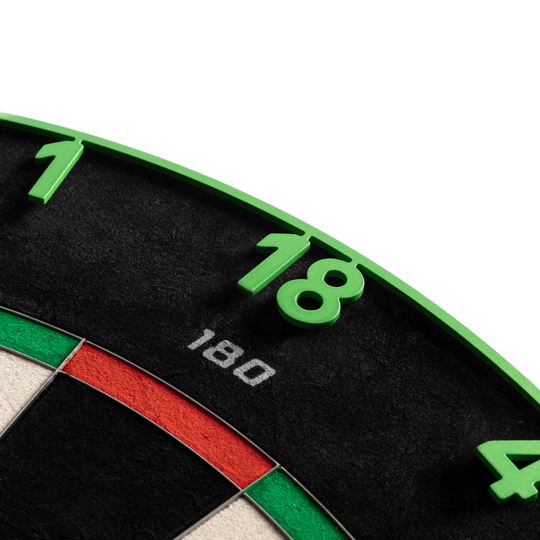 Bersaglio per freccette in acciaio Precise 180 Endorphine con anello numerato - Verde smeraldo Das Bild zeigt das Precise 180 Endorphine Steeldartboard mit Nummernring in Emerald Green. Die Abbildung stellt das Produkt in einer klaren Ansicht dar.