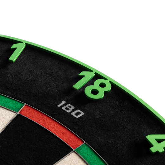 Bersaglio per freccette in acciaio Precise 180 Endorphine con anello numerato - Verde smeraldo Das Precise 180 Endorphine Steeldartboard mit Nummernring wird hier präsentiert. Die Scheibe besitzt eine markante Optik.
