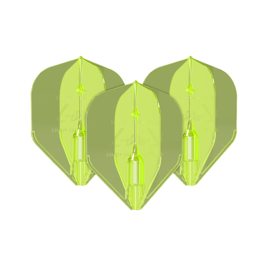 Voli L-Style Fantom L1EZ Giallo Neon Auf dem Bild sind drei neongelbe Dart-Flights des Modells "L-Style Fantom L1EZ" zu sehen. Sie haben eine auffällige Farbe und eine stabile Form.