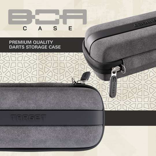 Abgebildet ist ein Dartcase in Grau und Hellgrau. Das Produkt ist vermutlich das Target BOA Dartcase.