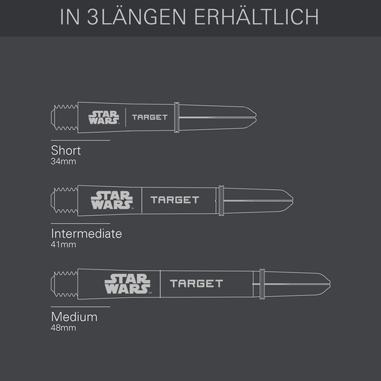 Aste Target Star Wars ProGrip - Nere Zu sehen sind die Target Star Wars ProGrip Shafts in schwarzer Ausführung. Die Schäfte sind speziell für Dartspieler gestaltet.