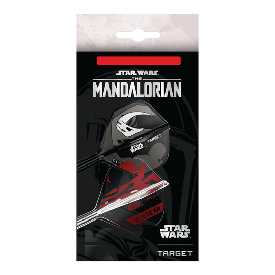 Set Target Star Wars K-Flex Mandalorian No2 Voli Standard Dieses Bild zeigt das Target Star Wars K-Flex-Set Mandalorian No2 Standard Flights. Die Dart Flights haben ein Mandalorian-Design aus der Star Wars Serie.