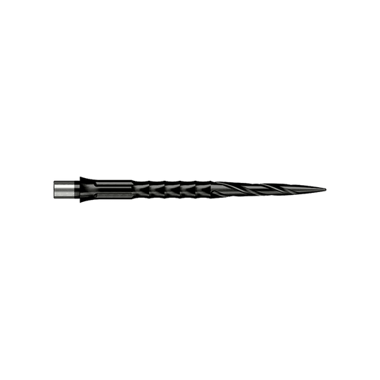 Punte per freccette in acciaio Caliburn System - Spiro - No Lip - Nero Hier sieht man eine Steeldartspitze des Caliburn Evo Systems, Modell Spiro NoLip Black, 36mm. Die Spitze ist schwarz und länger als die 32mm Variante.