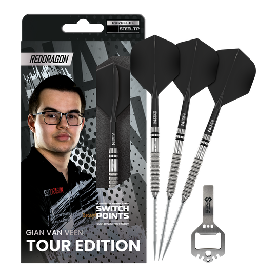 Freccette in acciaio Switch Point Red Dragon Gian Van Veen Tour Edition - 21 g Abgebildet sind die Red Dragon Gian Van Veen Tour Edition Switch Point Steeldarts - 21g in voller Länge. Die Steeldarts zeichnen sich durch ihre hochwertige Verarbeitung aus.
