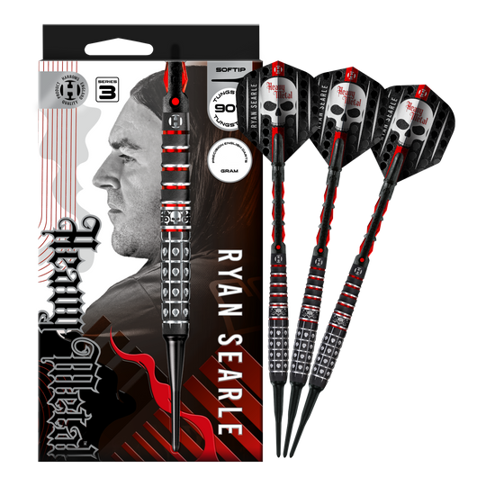 Freccette morbide Ryan Searle Series 3 di Harrow Das Foto zeigt Harrows Ryan Searle Series 3 Softdarts in voller Ansicht. Der Artikel ist für Softdart-Spiele gedacht.