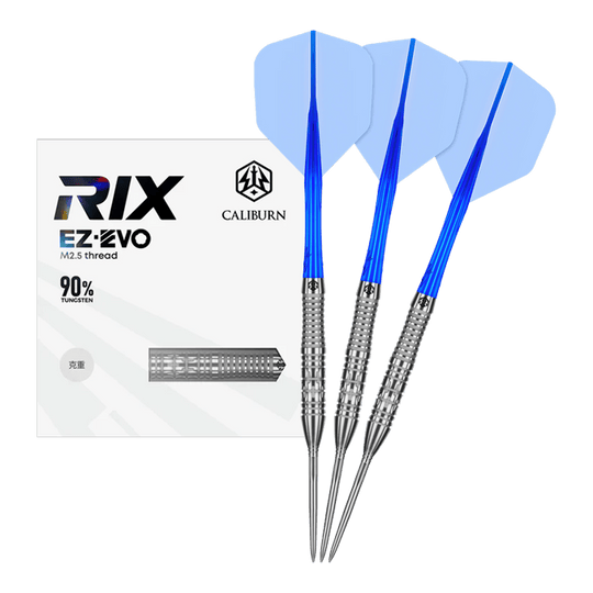 Freccette in acciaio Caliburn Rix EZ-EVO R2 Hier wird das Produkt Caliburn Rix EZ-EVO R2 Steeldarts vollständig präsentiert. Die Darts sind komplett zu sehen.