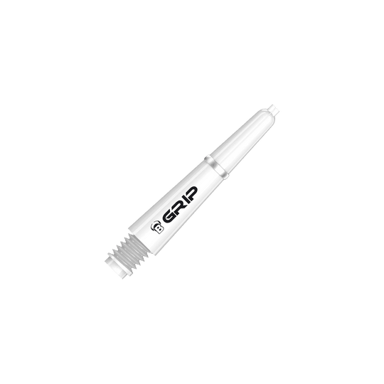 BS55089_Bulls_B-Grip-2_SL_Shafts_Weiss_28mm_2 Das Bild zeigt einen weißen Bulls B-Grip-2 SL Shaft. Auf dem Schaft steht das Wort "GRIP" in schwarzer Schrift.