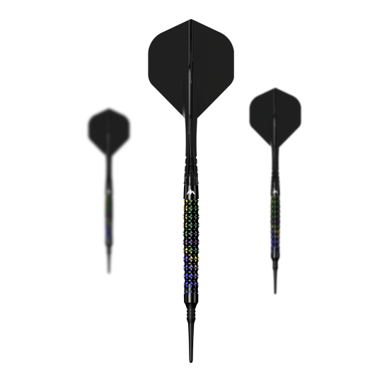 Freccette morbide Mission Black Opal - 20 g Mission Black Opal Softdarts - 20g im kompletten Set abgebildet. Das Set enthält alle Komponenten für das Dartspiel.